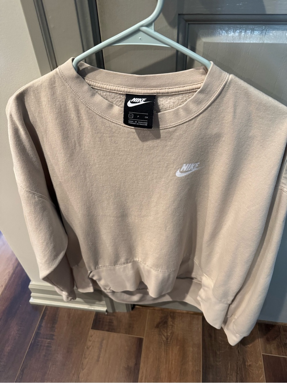 Nike Women’s Crewneck Sweatshirt in Light Taupe with White Logo